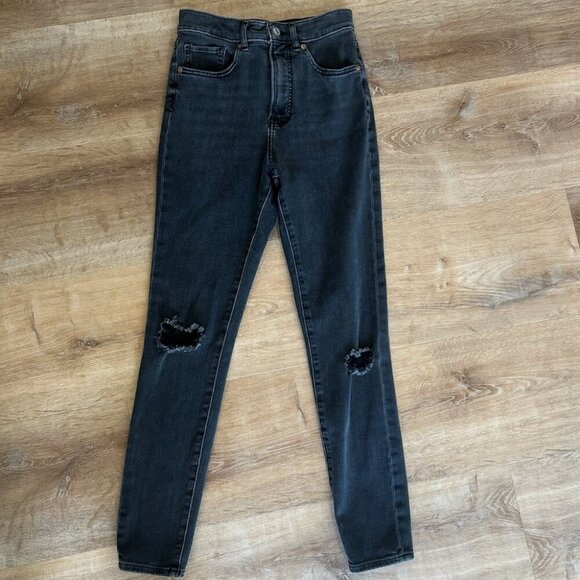 EXPRESS Women's 0 Black Distressed Skinny Ankle High-Rise 24" Denim XS Jeans - Picture 2 of 4